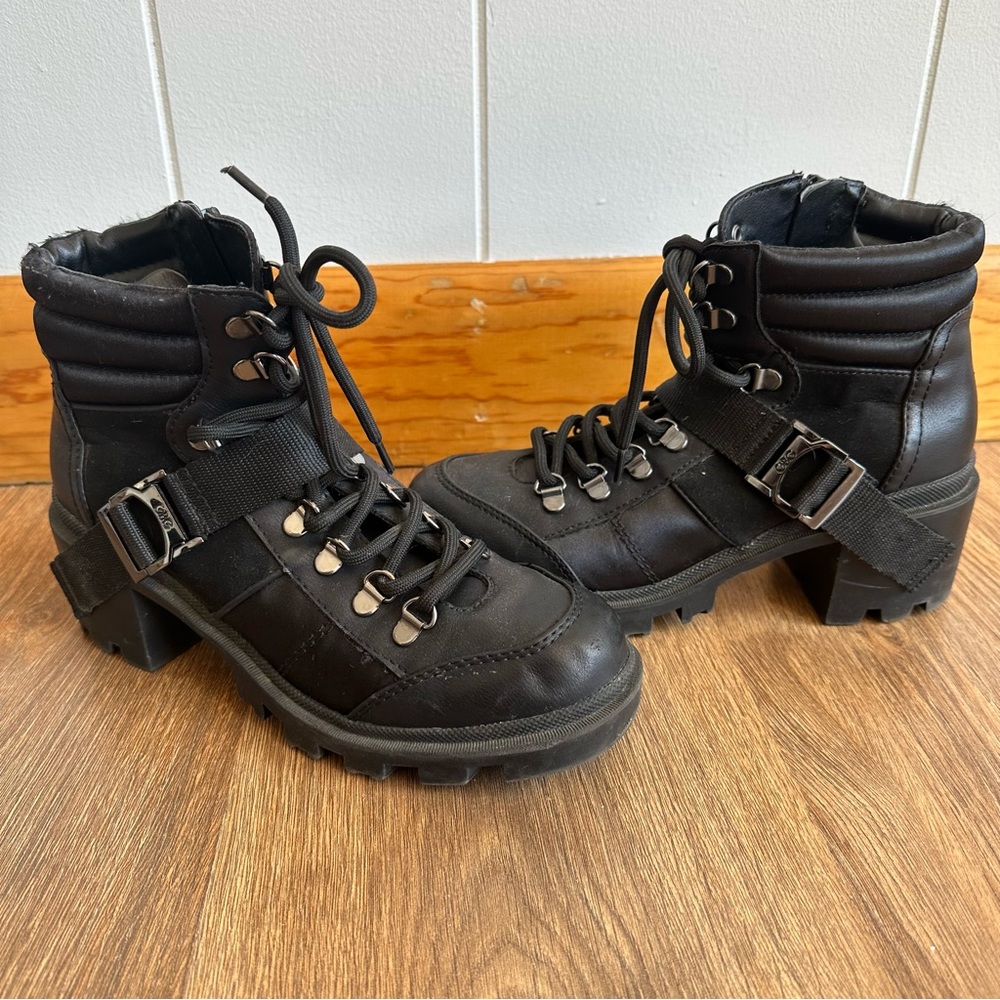 Black Leather Platform Combat Boots